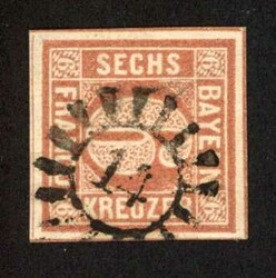 1849, 6 Kr. Wertziffer, entwertet mit geschlossenem Mühlradstempel ...