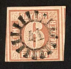 1849, 6 Kr. Wertziffer, entwertet mit geschlossenem Mühlradstempel ...