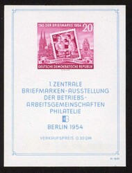 1954, 20 Pfg. Erste Zentrale Briefmarkenausstellung der ...