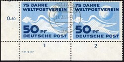 1949, 50 Pfg. UPU als gestempeltes Eckrandpaar unten links mit ...