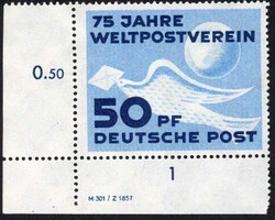 1949, 50 Pfg. UPU als postfrische Bogenecke unten links mit ...