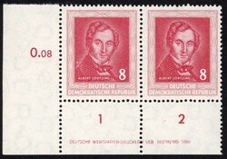 1952 8 Pfg. Albert Lortzing als postfrisches Bogeneckenpaar unten ...