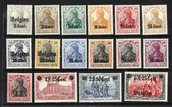 1916/18, 2 C. auf 2 Pfg. bis 6 F. 25 C. auf 5 M. Aufdruckausgabe, ...