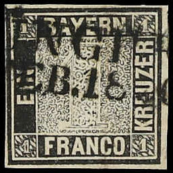 1849, 1 Kr. Schwarzer Einser in besserer Farbe Tiefschwarz und ...