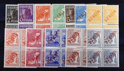1949, 2 Pfg.-80 Pfg. Rotaufdruck je im Viererblock, postfrisch in ...