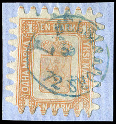 1867, 1 Mk. gelbbraun, gestempelter Einzelwert auf kleinem ...