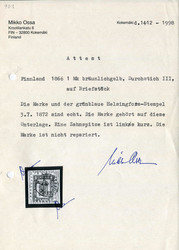 1867, 1 Mk. gelbbraun, gestempelter Einzelwert auf kleinem ...