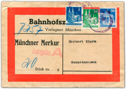 1948, 30 Pfg. blau zusammen mit 5 und 10 Pfg. Bauten auf extrem ...