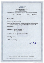 1948, 40 Pfg. rotviolett Type I mit der seltenen "waagerechten ...