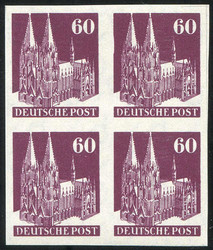 1948, 60 Pfg. braunlila Type IV als ungezähnter Viererblock in ...