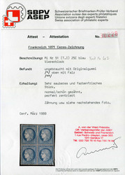 1871, 25 C. Ceres, blau, postfrischer/ungebrauchter 4er-Block, dabei ...