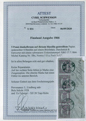 1866, 5 P. dunkelbraun auf dickem blasslila gestreiften Papier, ...