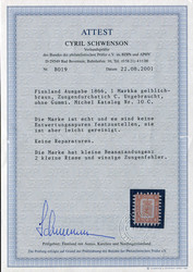 1867, 1 M. gelbbraun mit dem Durchstich "C", ungebrauchter Einzelwert ...