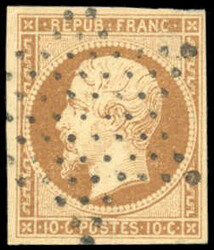 1852, 10 C. Napoleon gelbbraun, gest. Einzelwert, farbfrisch und ...
