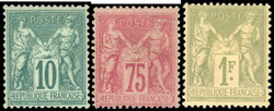 1876/85, 5 bis 30 und 75 C. sowie 1 Fr. Allegorie, acht ungebr. ...