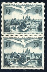 1947, 500 Fr. Weltpostkongress graugrün, postfr. senkr. Paar, ...