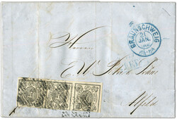 1856, 1/3 Sgr. schwarz auf (grau)weiß, senkrechter Dreierstreifen, ...