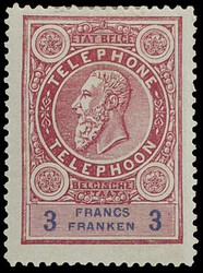 1890, Telefonmarken 25 C. violett bis 3,75 Fr. lilabraun/blau König ...