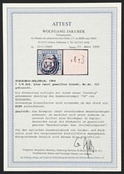 1864 1¼ S. blau, weit gewellter Grund, deutlich entwertet durch ...