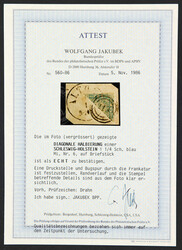 1864, 1¼ S. blau, DIAGONALE HALBIERUNG auf Briefstück mit ...