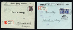 1917, 2 Firmenumschläge als Auslands-Postauftrag mit 2mal 20 Pfg. ...