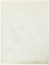 Frauenkopf mit Logo der Bundesdruckerei als Bleistiftzeichnung, ...