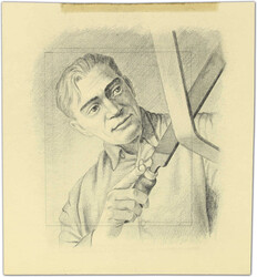 Sechs Bleistiftstudien eines Handwerkers beim Feilen, Feindetail, ...