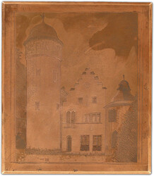 Schloss Mespelbrunn, Originalkupferstichdruckplatte, 18x16 cm in der ...