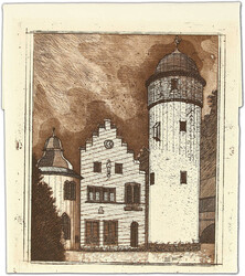 Schloss Mespelbrunn, Originalkupferstichdruckplatte, 18x16 cm in der ...