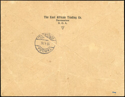 Barfrankierung 7½ H. "Fr. lt. Einn. Nachw. in Daressalam", ...