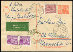 1953, Ganzsachenkarte 8 Pfennig zweite Bautenausgabe mit 2 X 6 und 60 ...