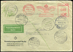1950, Schnelldienstbrief 80 Pfennig mit Absender-Freistempel =080= ...