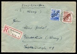 1948, Auslandsbrief mit Einschreiben ( 50 + 60 R ) mit 50 und 60 ...