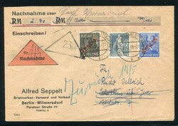 1949, Fernbrief Nachnahme im Tarif I ( 24 + 40 NN ) mit 2 und 50 ...
