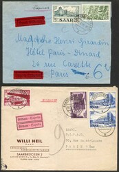 1953/55, Brief Eilzustellung mit 60 F Saar IV und 5 F Saar V ...