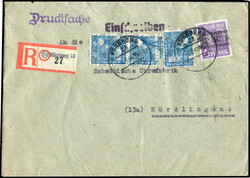 1948, Umschlag Drucksache Einschreiben ( 6 + 60 R ) mit 6 Pf. Band ...