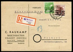 1948, Ortskarte Einschreiben ( 10 + 60 R ) mit 10 und 60 Pf. Band ...