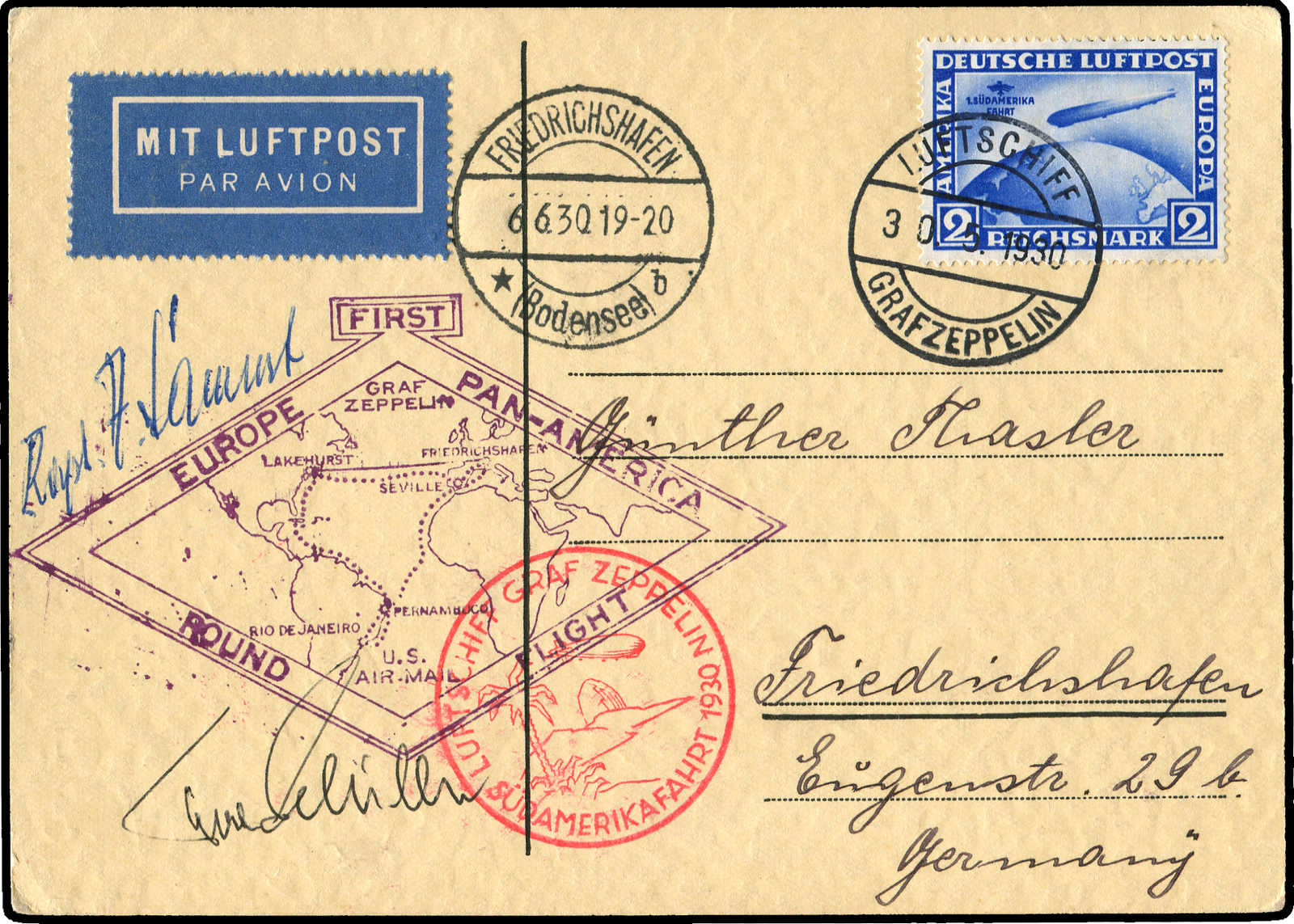 Lot 9175 - Zeppelin/Air Mail Zeppelin, Zeppelinpost LZ 127, Südamerikafahrten 1930 - Auktionshaus Schlegel 26 Public Auction Lot 9175 - Zeppelin/Air Mail Zeppelin, Zeppelinpost LZ 127, Südamerikafahrten 1930 - Auktionshaus Schlegel 26 Public Auction