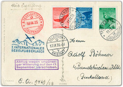1935, 1. Segelluftpost Jungfraujoch, Zulieferung LIECHTENSTEIN, ...