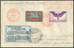1934, SWISSAIR Balkanflug, Etappe Zürich - Athen, Brief frankiert ...