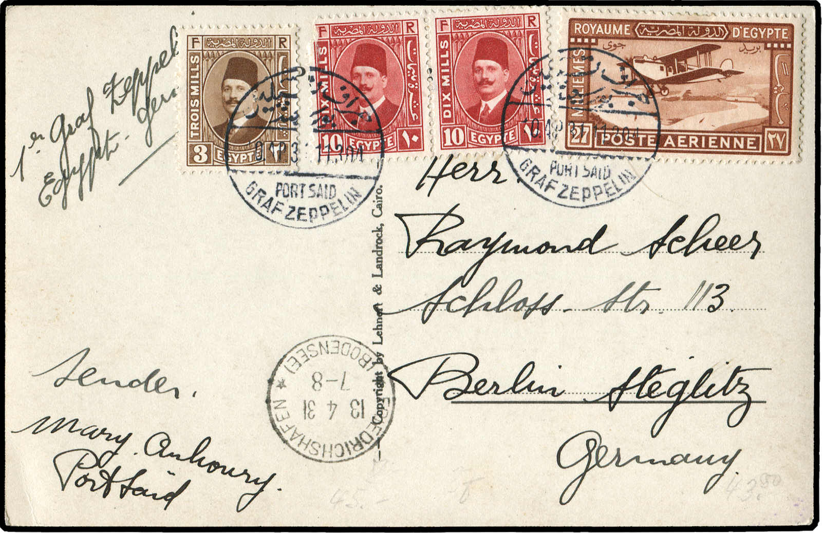 Lot 9536 - Zeppelin/Air Mail Zeppelin, Zeppelinpost LZ 127, Ägypten u. Orientfahrten -  Auktionshaus Schlegel 26 Public Auction