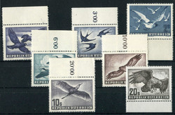 1950/53, 1-10 S. sowie 20g.-2S. und 20 S. Vögel, alle sieben Werte ...