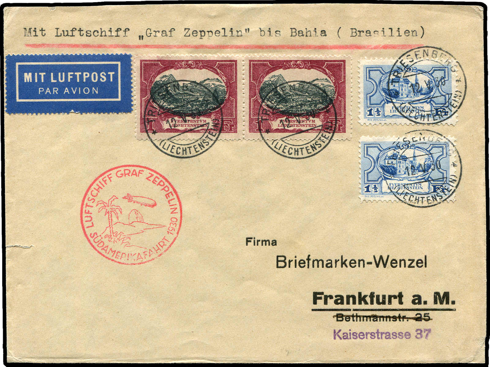 Lot 9186 - Zeppelin/Air Mail Zeppelin, Zeppelinpost LZ 127, Südamerikafahrten 1930 - Auktionshaus Schlegel 26 Public Auction Lot 9186 - Zeppelin/Air Mail Zeppelin, Zeppelinpost LZ 127, Südamerikafahrten 1930 - Auktionshaus Schlegel 26 Public Auction