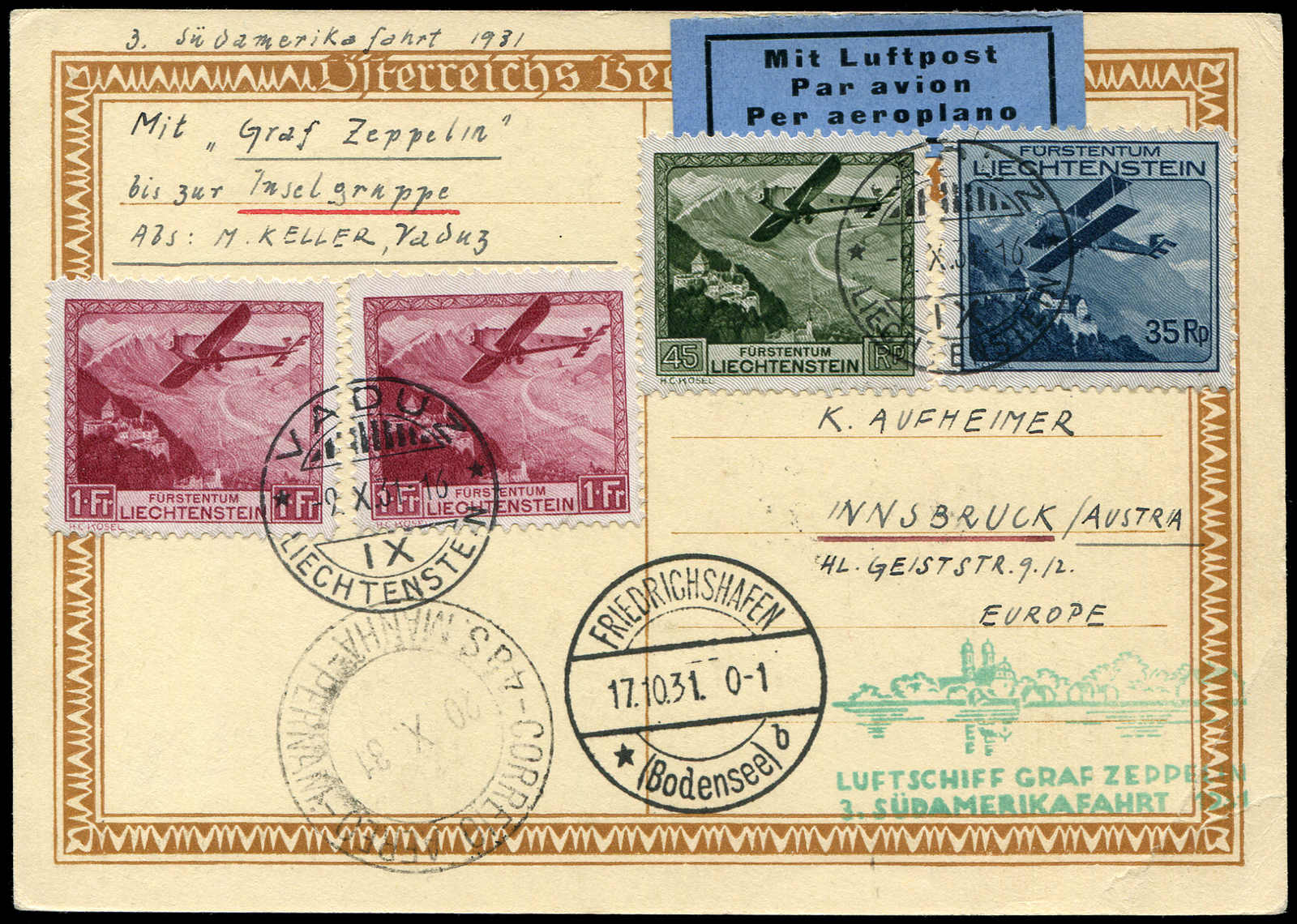 Lot 9229 - Zeppelin/Air Mail Zeppelin, Zeppelinpost LZ 127, Südamerikafahrten 1931 - Auktionshaus Schlegel 26 Public Auction Lot 9229 - Zeppelin/Air Mail Zeppelin, Zeppelinpost LZ 127, Südamerikafahrten 1931 - Auktionshaus Schlegel 26 Public Auction
