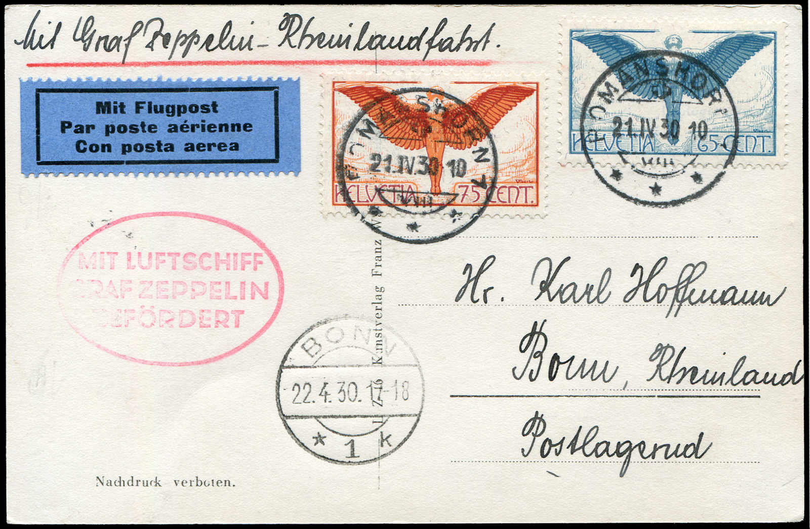 Lot 8997 - Zeppelin/Air Mail Zeppelin, Zeppelinpost LZ 127, Deutschlandfahrten 1930 -  Auktionshaus Schlegel 26 Public Auction