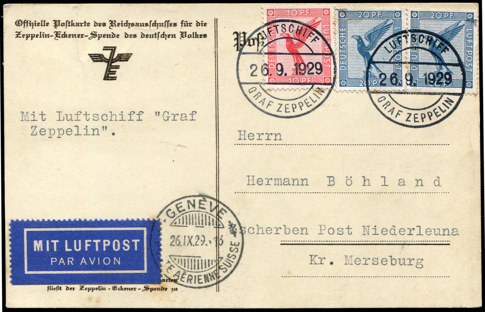 Lot 9729 - Zeppelin/Air Mail Zeppelin, Zeppelinpost LZ 127, Switzerlandfahrten - Auktionshaus Schlegel 26 Public Auction Lot 9729 - Zeppelin/Air Mail Zeppelin, Zeppelinpost LZ 127, Switzerlandfahrten - Auktionshaus Schlegel 26 Public Auction