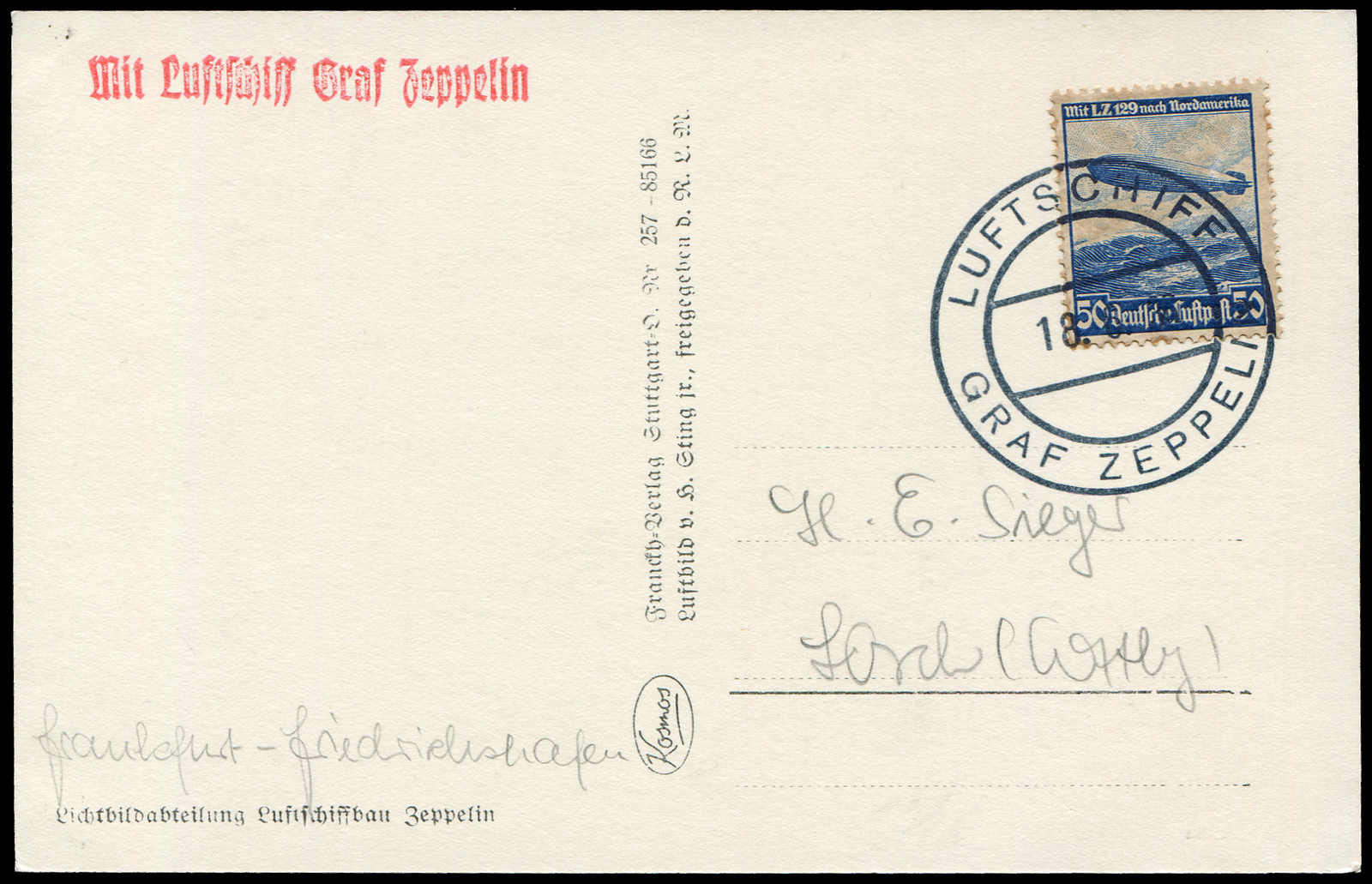 Lot 9873 - Zeppelin/Air Mail Zeppelin, Zeppelinpost LZ 130, Deutschlandfahrten -  Auktionshaus Schlegel 26 Public Auction