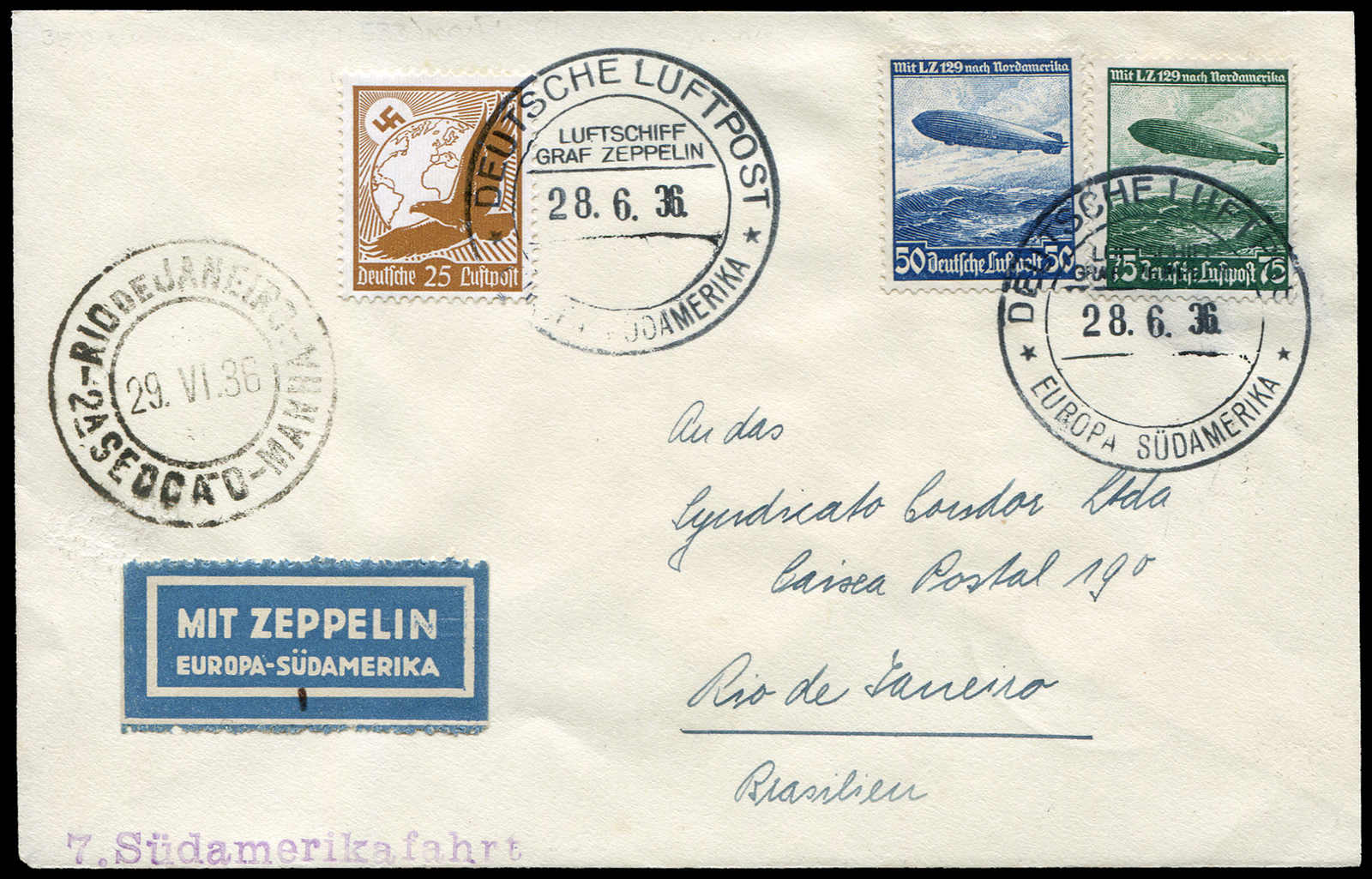 Lot 9516 - Zeppelin/Air Mail Zeppelin, Zeppelinpost LZ 127, Südamerikafahrten 1936 - Auktionshaus Schlegel 26 Public Auction Lot 9516 - Zeppelin/Air Mail Zeppelin, Zeppelinpost LZ 127, Südamerikafahrten 1936 - Auktionshaus Schlegel 26 Public Auction