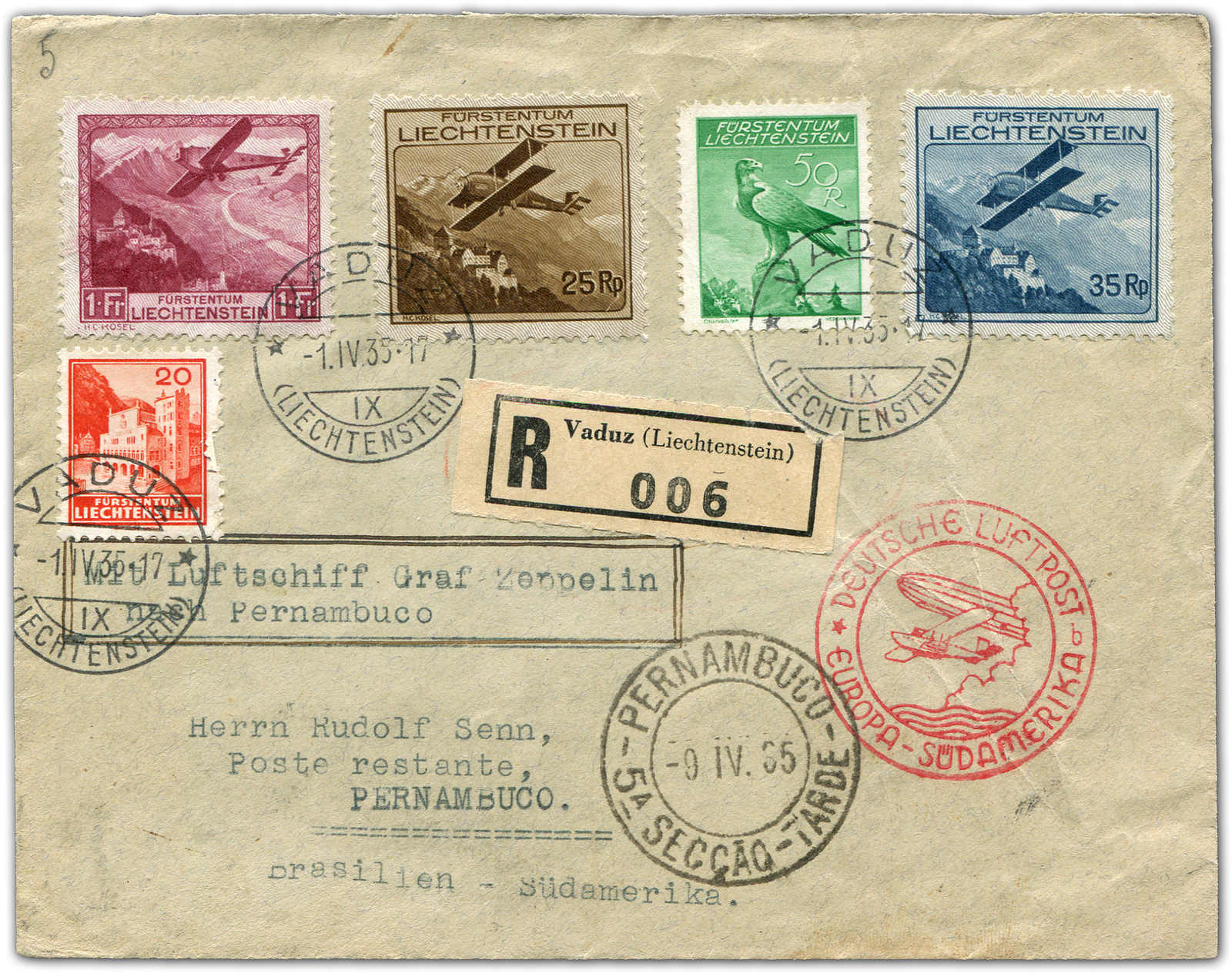 Lot 9472 - Zeppelin/Air Mail Zeppelin, Zeppelinpost LZ 127, Südamerikafahrten 1935 -  Auktionshaus Schlegel 26 Public Auction