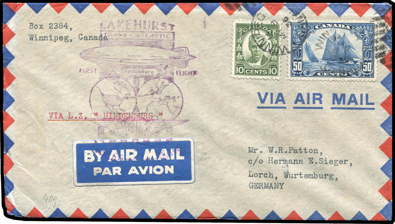 Lot 9820 - Zeppelin/Air Mail Zeppelin, Zeppelinpost LZ129, Nordamerikafahrten -  Auktionshaus Schlegel 26 Public Auction